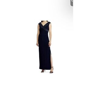 Lauren‎ Ralph Lauren Womens Leonetta Satin Trim Gown Size 8 Black Gala Evening